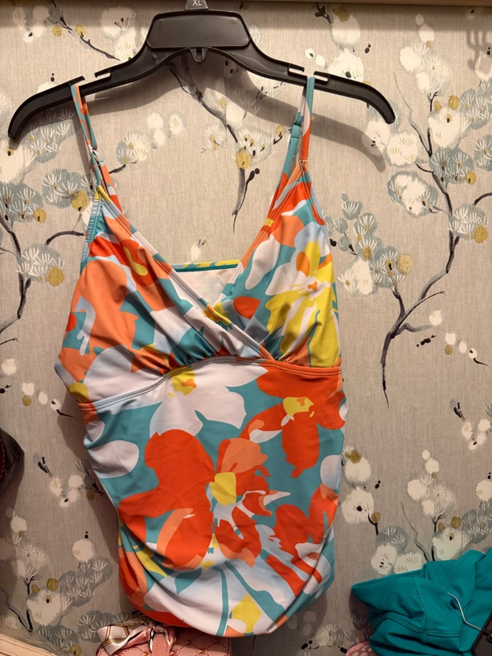 Women’s Floral Print One-Piece Swimsuit - Orange & Turquoise